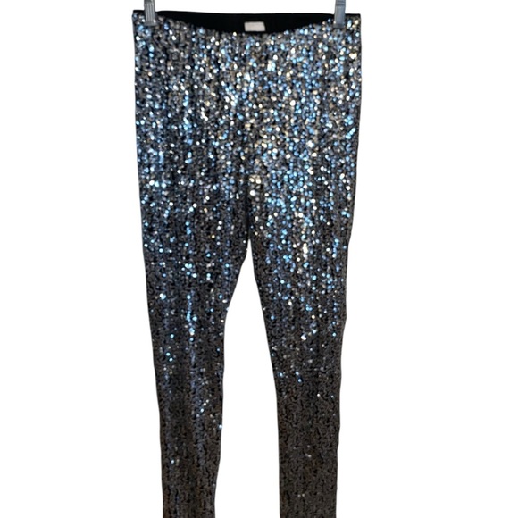 Festive Silver sequin legging statement pants holiday attire christmas NYE Glam - Picture 3 of 8